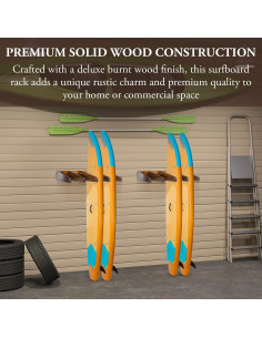 Soporte de tabla de surf MyGift Deluxe 4 ranuras madera rústica 2
