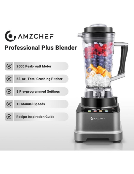 Licuadora Profesional AMZCHEF 2000 W 2 L 10 Velocidades