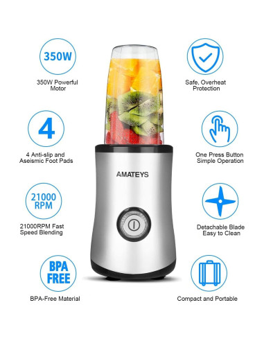 Licuadora Personal Amateys 350W 710ml Fácil de Limpiar