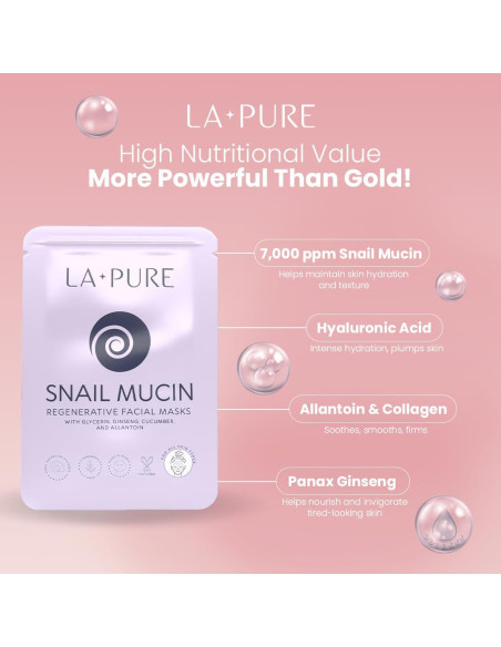 Mascarilla Facial de Mucina de Caracol LA PURE - 10 Unidades Hidratantes