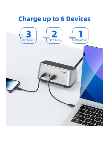 Estación de Carga USB C Huntkey 100W 6 en 1 Gris