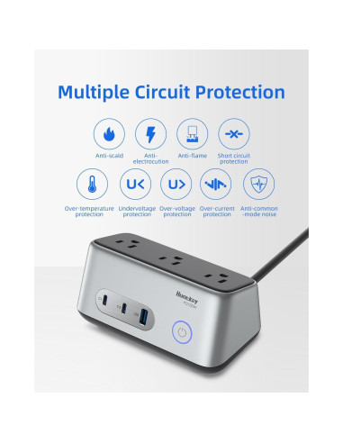 Estación de Carga USB C Huntkey 100W 6 en 1 Gris