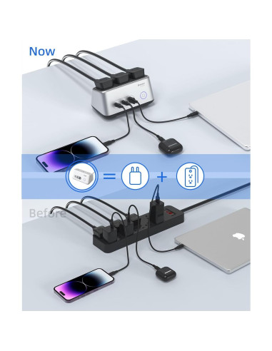 Estación de Carga USB C Huntkey 100W 6 en 1 Gris