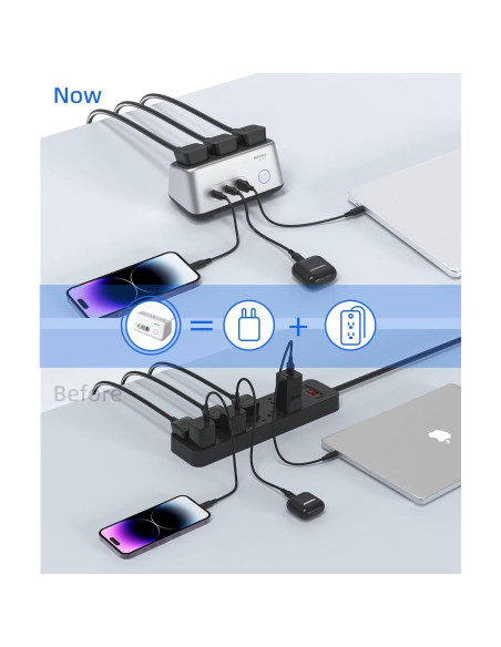 Estación de Carga USB C Huntkey 100W 6 en 1 Gris