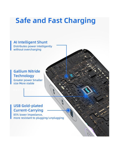 Estación de Carga USB C Huntkey 100W 6 en 1 Gris