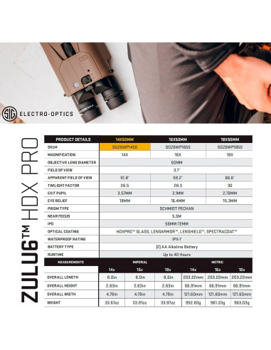 Binoculares SIG SAUER ZULU6-HDX PRO 14x50mm Impermeables