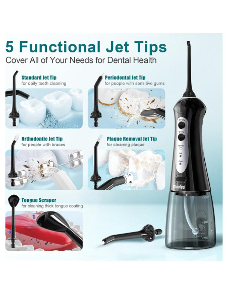 Irrigador Dental Portátil Nicefeel FC1599 - 300ml, Carga Rápida, IPX7