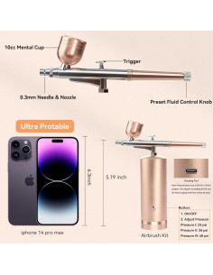 Kit de Aerógrafo GEDSTMDRK Inalámbrico 48 PSI 0.3mm 2