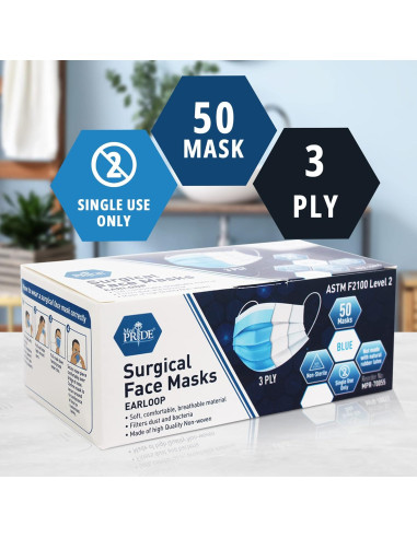 Mascarillas Médicas Desechables Medpride, Paquete de 50 Unidades