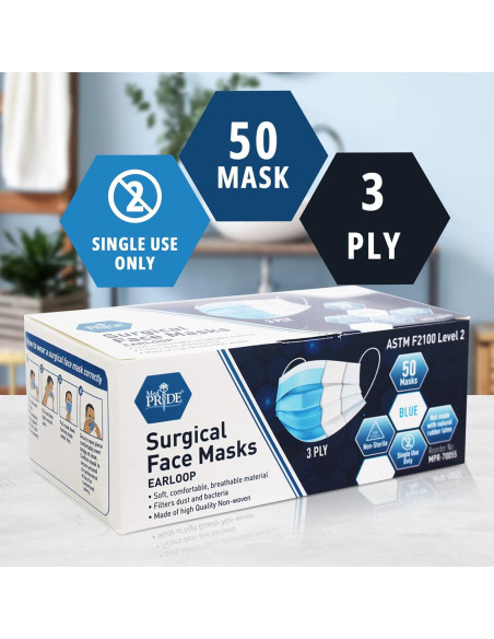 Mascarillas Médicas Desechables Medpride, Paquete de 50 Unidades