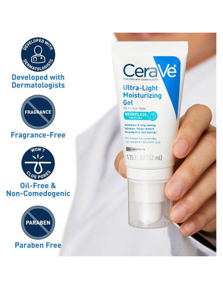 CeraVe Gel Hidratante Ultra Ligero 49.6g - Sin Aceite y Fragancia