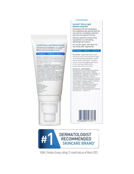 CeraVe Gel Hidratante Ultra Ligero 49.6g - Sin Aceite y Fragancia
