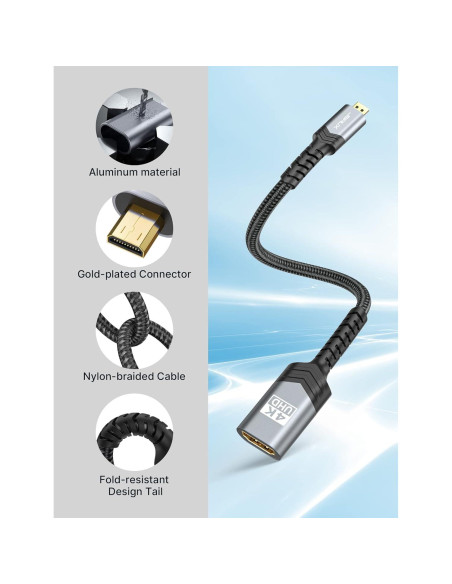 Adaptador Micro HDMI a HDMI JSAUX 4K 60Hz Gris