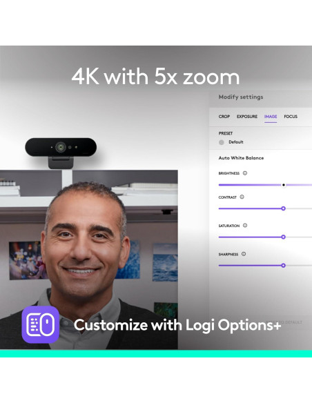 Webcam Logitech Brio PRO X 4K, Micrófono y HD, Negro