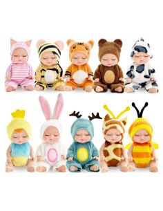 Set 10 Mini Muñecas Bebé Haawooky 10 cm con Ropa de Animales