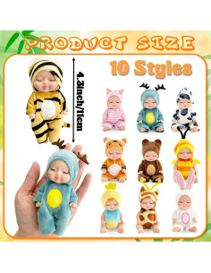 Set 10 Mini Muñecas Bebé Haawooky 10 cm con Ropa de Animales 2