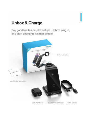 Estación de Carga Inalámbrica 3 en 1 Intoval Gris