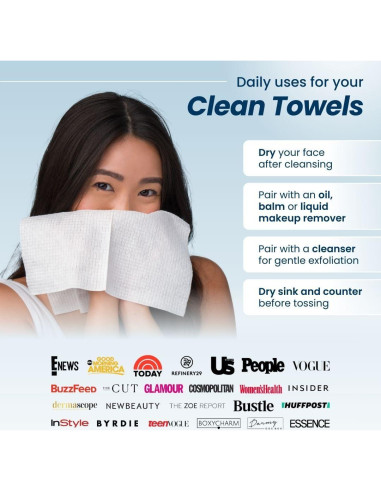 Toallas Faciales Clean Skin Club XL 100% Biobasadas 100 Ct