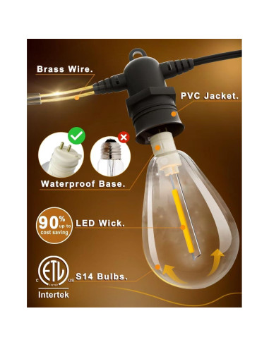 Cadena de Luces LED Jerritte 18.29m 16 Bombillas IP65