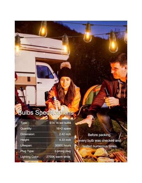 Cadena de Luces LED Jerritte 18.29m 16 Bombillas IP65