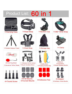 Kit 60 en 1 Accesorios para Cámara Black Pro Compatible GoPro 2