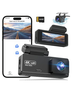 Cámara Dash 4K Delantera y Trasera Penemay con WiFi y 64GB