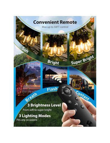 Luces de Cadena Solares KYY 54FT con Control Remoto y USB