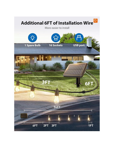 Luces de Cadena Solares KYY 54FT con Control Remoto y USB