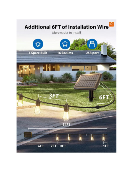 Luces de Cadena Solares KYY 54FT con Control Remoto y USB