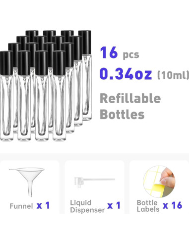 Kit de Botellas de Perfume Rellenables Glassfinity 10ml 16pcs