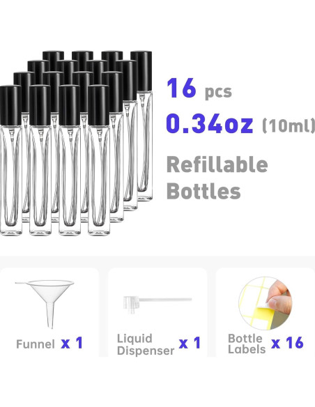 Kit de Botellas de Perfume Rellenables Glassfinity 10ml 16pcs