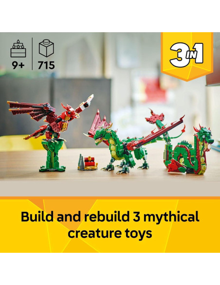 LEGO Creator Dragón Medieval 3 en 1 - Juguete de Construcción 715 Piezas