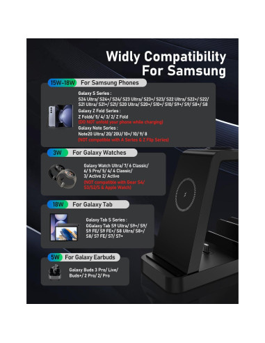 Cargador Inalámbrico 5 en 1 WHJ para Samsung Galaxy, Negro