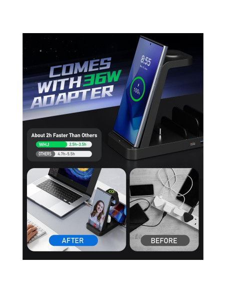 Cargador Inalámbrico 5 en 1 WHJ para Samsung Galaxy, Negro Cargador Inalámbrico 5 en 1 WHJ para Samsung Galaxy, Negro