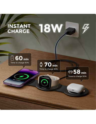 Estación de Carga Inalámbrica 3 en 1 18W para Apple