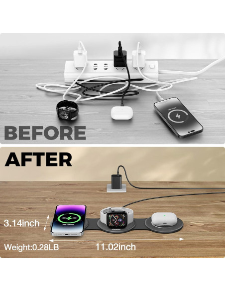 Estación de Carga Inalámbrica 3 en 1 18W para Apple
