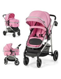 Cochecito BABY JOY 2 en 1 Plegable Rosa Asiento Reversible