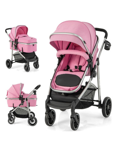 Cochecito BABY JOY 2 en 1 Plegable Rosa Asiento Reversible