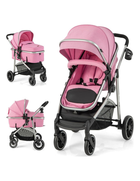 Cochecito BABY JOY 2 en 1 Plegable Rosa Asiento Reversible