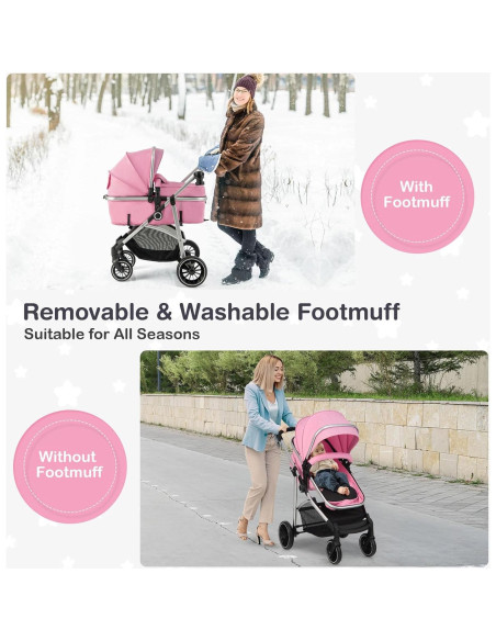 Cochecito BABY JOY 2 en 1 Plegable Rosa Asiento Reversible