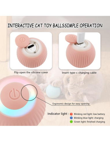 Juguete Interactivo para Gatos LELEAN Bola 2.0 Rosa LED