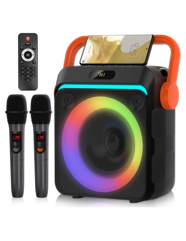 Karaoke Portátil YUOIOYU C1 con 2 Micrófonos y Luces LED
