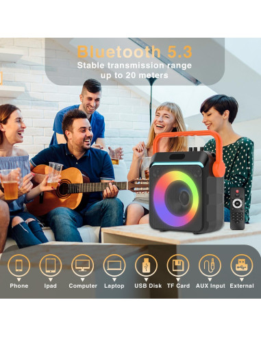 Karaoke Portátil YUOIOYU C1 con 2 Micrófonos y Luces LED