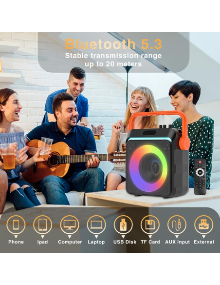 Karaoke Portátil YUOIOYU C1 con 2 Micrófonos y Luces LED