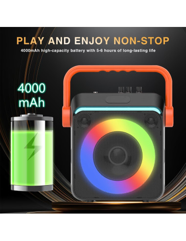 Karaoke Portátil YUOIOYU C1 con 2 Micrófonos y Luces LED