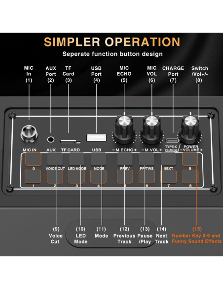 Karaoke Portátil YUOIOYU C1 con 2 Micrófonos y Luces LED