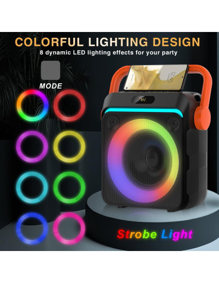 Karaoke Portátil YUOIOYU C1 con 2 Micrófonos y Luces LED