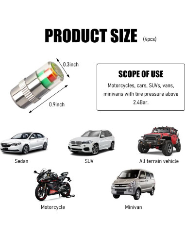 4 Tapones de Válvula de Monitor de Presión Yourkar Plata