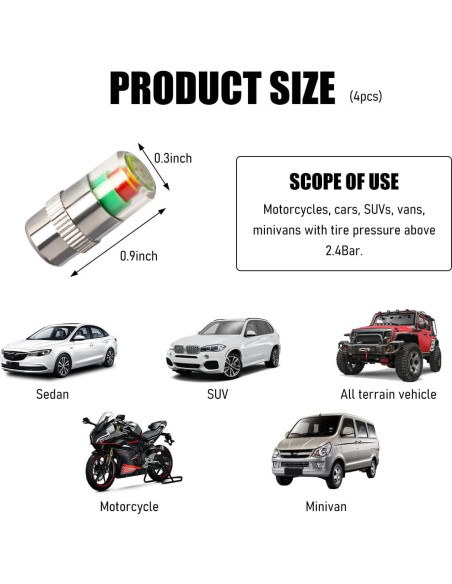 4 Tapones de Válvula de Monitor de Presión Yourkar Plata