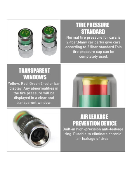4 Tapones de Válvula de Monitor de Presión Yourkar Plata